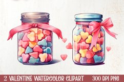 Candy Jar Watercolor Valentine Clipart, Christmas Clipart Product Image 1