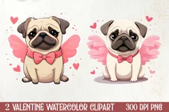 Sweet Pugs Valentine Clipart, Valentines PNG Product Image 1