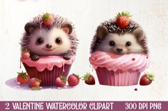 Hedgehog Loves Cupcake Clipart Sublimation, Valentines PNG Product Image 1