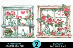 Watercolor Valentines Window Clipart Product Image 1
