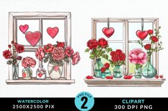 Watercolor Valentines Window Clipart Product Image 1