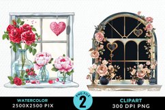 Watercolor Valentines Window Clipart Product Image 1