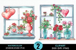 Watercolor Valentines Window Clipart Product Image 1