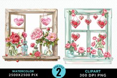 Watercolor Valentines Window Clipart Product Image 1