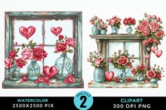 Watercolor Valentines Window Clipart Product Image 1