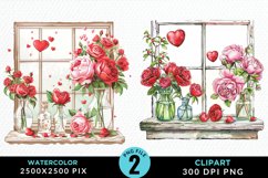 Watercolor Valentines Window Clipart Product Image 1