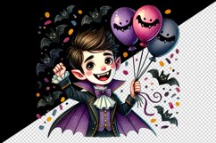 Watercolor vampire holding bunch of balloons bats confetti Halloween print 20 oz tumbler skinny mug wrap clipart t-shirt sublimation printable design