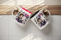 Watercolor vampire holding bunch of balloons bats confetti Halloween print 20 oz tumbler skinny mug wrap clipart t-shirt sublimation printable design