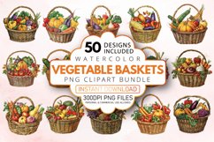 Watercolor Vegetable Baskets Clipart Bundle Product Image 1