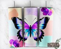 Watercolor Vibrant Color Buttefly Skinny Tumbler PNG Product Image 5