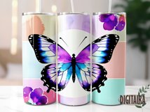 Watercolor Vibrant Color Buttefly Skinny Tumbler PNG Product Image 4