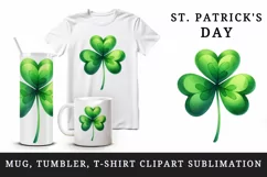 Watercolor vibrant green shamrock clover luck St Patrick Day print 20 oz tumbler skinny mug wrap clipart t-shirt sublimation printable design