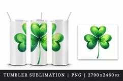 Watercolor vibrant green shamrock clover luck St Patrick Day print 20 oz tumbler skinny mug wrap clipart t-shirt sublimation printable design