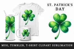 Watercolor vibrant green shamrock clover luck St Patrick Day print 20 oz tumbler skinny mug wrap clipart t-shirt sublimation printable design