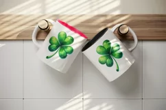 Watercolor vibrant green shamrock clover luck St Patrick Day print 20 oz tumbler skinny mug wrap clipart t-shirt sublimation printable design