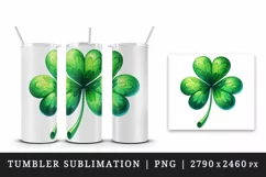 Watercolor vibrant green shamrock clover luck St Patrick Day print 20 oz tumbler skinny mug wrap clipart t-shirt sublimation printable design