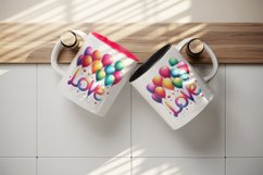 Watercolor vibrant word Love colorful balloons quote Valentine Day print 20 oz tumbler skinny mug wrap clipart t-shirt sublimation printable design