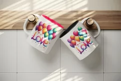 Watercolor vibrant word Love colorful balloons quote Valentine Day print 20 oz tumbler skinny mug wrap clipart t-shirt sublimation printable design