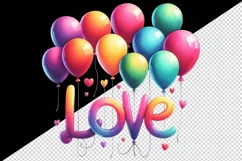Watercolor vibrant word Love colorful balloons quote Valentine Day print 20 oz tumbler skinny mug wrap clipart t-shirt sublimation printable design