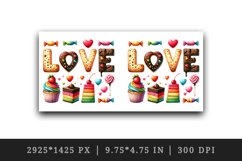Watercolor vibrant word Love sweet dessert cookie quote Valentine Day print 20 oz tumbler skinny mug wrap clipart t-shirt sublimation printable design