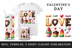 Watercolor vibrant word Love sweet dessert cookie quote Valentine Day print 20 oz tumbler skinny mug wrap clipart t-shirt sublimation printable design