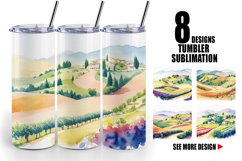 Watercolor Gardens and hills | Tumbler Sublimation Wrap Product Image 1