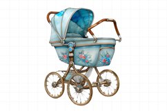 Vintage watercolor blue baby stroller illustration Product Image 1