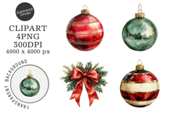 Watercolor Vintage Christmas Clipart Product Image 1