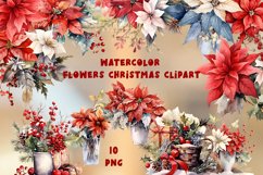 Watercolor Vintage Christmas flowers Clipart Product Image 1