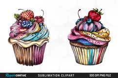 Watercolor Vintage Cupcake Graphics Clipart Product Image 1