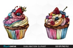 Watercolor Vintage Cupcake Illustration PNG Clipart Product Image 1