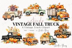 Watercolor Vintage Fall Truck Clipart Product Image 1