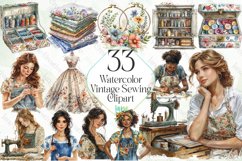 Watercolor Vintage Sewing Clipart Product Image 1
