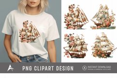 Watercolor Vintage Ship Clipart Product Image 1