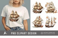 Watercolor Vintage Ship Clipart Product Image 1