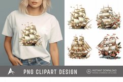 Watercolor Vintage Ship Clipart Product Image 1