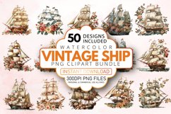 Watercolor Vintage Ship Clipart Bundle Product Image 1