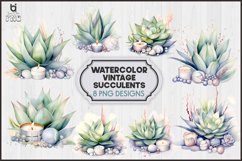 Watercolor Vintage Succulents Sublimation PNG Clipart Product Image 1