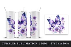Watercolor violet butterfly floral sparkle flowers insect diamonds 20 oz tumbler skinny mug wrap clipart t-shirt sublimation printable design