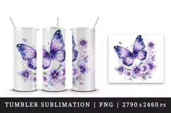 Watercolor violet butterfly floral sparkle flowers insect diamonds 20 oz tumbler skinny mug wrap clipart t-shirt sublimation printable design