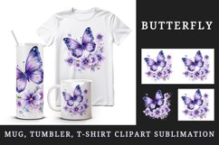 Watercolor violet butterfly floral sparkle flowers insect diamonds 20 oz tumbler skinny mug wrap clipart t-shirt sublimation printable design