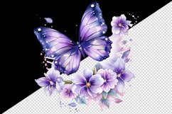 Watercolor violet butterfly floral sparkle flowers insect diamonds 20 oz tumbler skinny mug wrap clipart t-shirt sublimation printable design