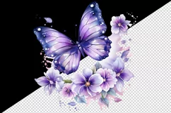 Watercolor violet butterfly floral sparkle flowers insect diamonds 20 oz tumbler skinny mug wrap clipart t-shirt sublimation printable design