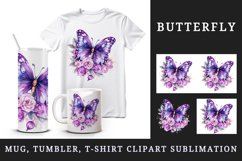 Watercolor violet pink butterfly floral sparkle flowers insect diamonds 20 oz tumbler skinny mug wrap clipart t-shirt sublimation printable design