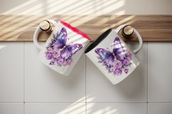 Watercolor violet pink butterfly floral sparkle flowers insect diamonds 20 oz tumbler skinny mug wrap clipart t-shirt sublimation printable design