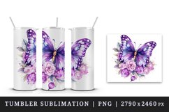 Watercolor violet pink butterfly floral sparkle flowers insect diamonds 20 oz tumbler skinny mug wrap clipart t-shirt sublimation printable design