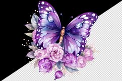 Watercolor violet pink butterfly floral sparkle flowers insect diamonds 20 oz tumbler skinny mug wrap clipart t-shirt sublimation printable design