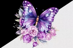 Watercolor violet pink butterfly floral sparkle flowers insect diamonds 20 oz tumbler skinny mug wrap clipart t-shirt sublimation printable design