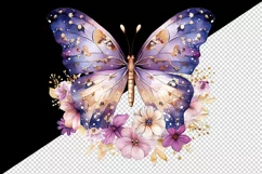 Watercolor violet pink gold butterfly floral sparkle flowers insect diamonds 20oz tumbler skinny mug wrap clipart t-shirt sublimation printable design