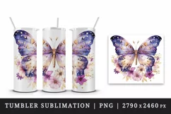 Watercolor violet pink gold butterfly floral sparkle flowers insect diamonds 20oz tumbler skinny mug wrap clipart t-shirt sublimation printable design